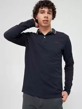 Image of Superdry Tipped Long Sleeve Polo Shirt - Navy, Size 2XL, Men