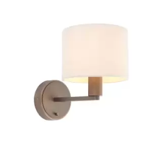 Image of Daley Wall Lamp Antique Bronze Plate, Marble Fabric Round Shade With USB Socket