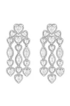 image of Rhodium Plated Cubic Zirconia Heart Shape Drop Earrings