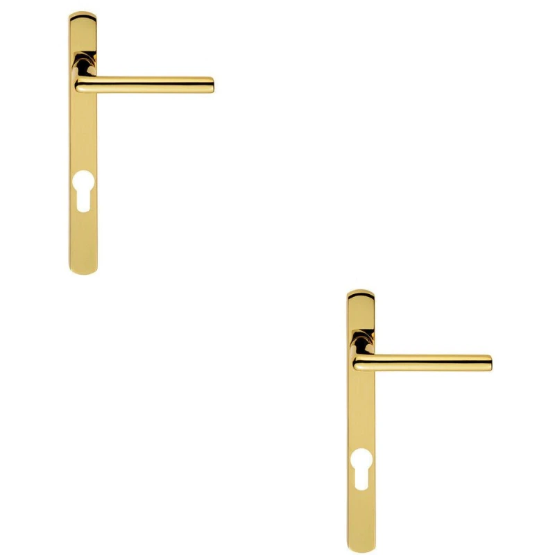 Image of Loops 2x PAIR Straight Lever on Narrow Euro Lock Backplate 220 x 26mm Stainless Brass Metallics