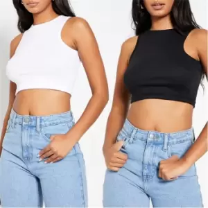 image of I Saw It First 2 Pack Cotton Rib Racer Crop Top - Black