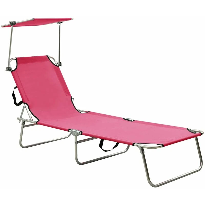 Image of VIDAXL Folding Sun Lounger with Canopy Steel Magento Pink vidaXL 8720286072776