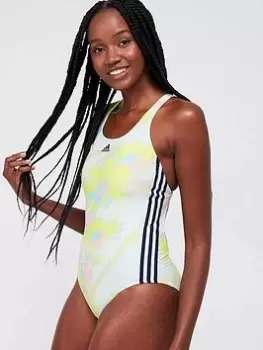 Image of adidas Printed 3 Stripes Swim Suit - Light Green, Light Green, Size 32, Women