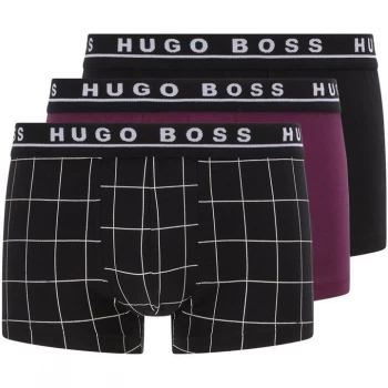 Image of Hugo Boss 3 Pack Logo Boxer Trunks Black/Check/Burgundy Size L Men