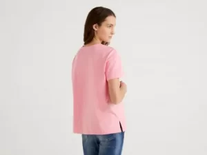 image of Benetton, 100% Cotton T-Shirt With Print, taglia XS, Pink, Women