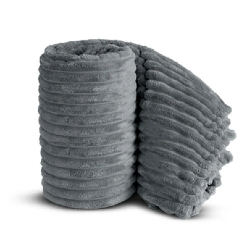 Image of Velosso Elegant Thermal Plush Ribbed Throw Blanket In Modern Style For Sofa, Bed In 150Cm X 200Cm - Silver