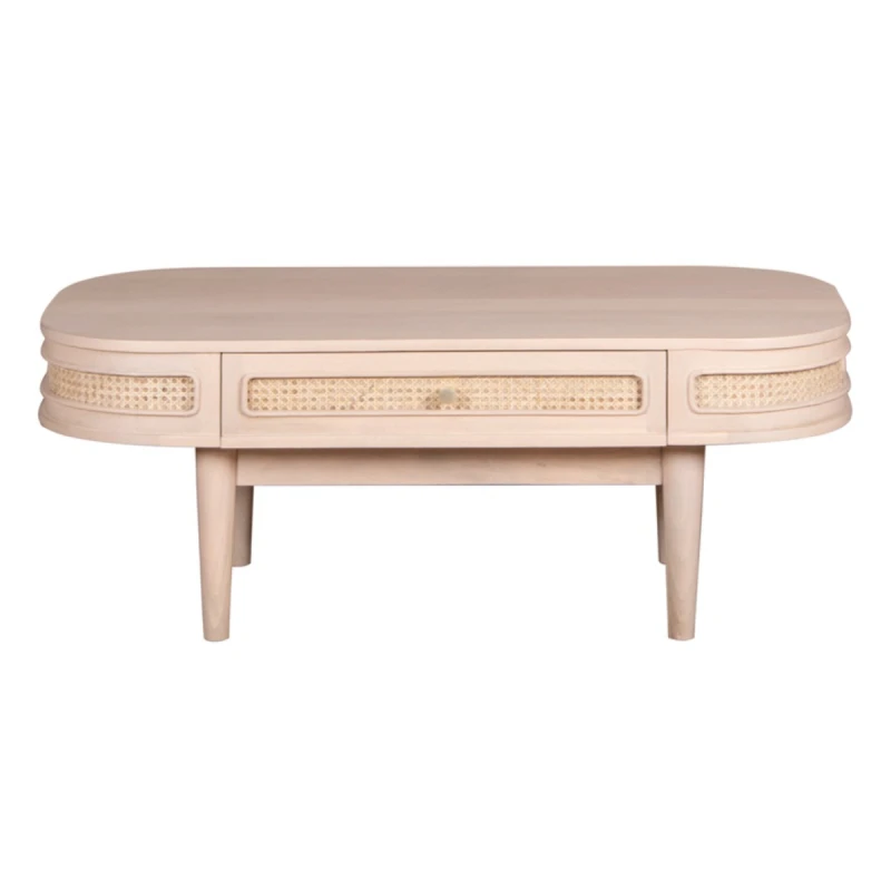 Image of Indian Hub Valencia Cane & Mango Wood 1 Drawer Coffee Table