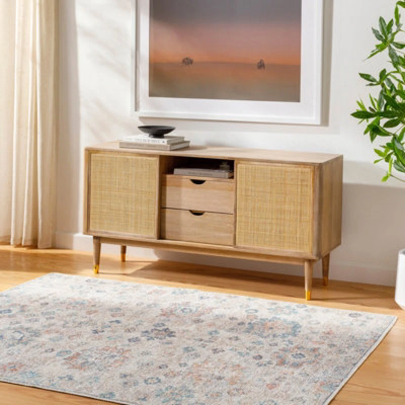 Image of Our Pnw Home X Livabliss Vintage Oriental Boho Grey/light Beige Olympic Area Rug 160 X 213cm - Easy Care, Ideal For Living Room