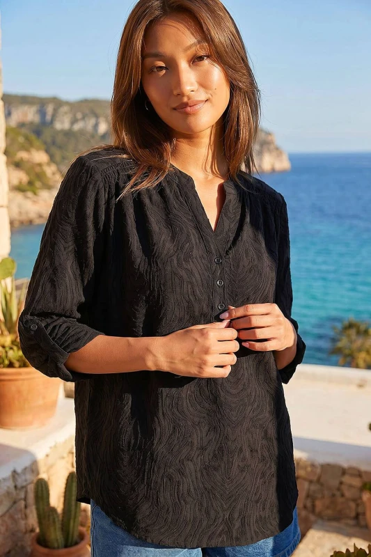 Image of Roman Womens Texture Burnout Shirt in Black Size: 10 Black Female 10