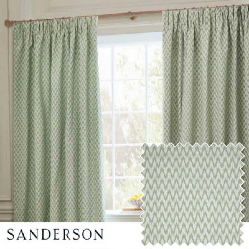 Image of Sanderson Sanderson Hutton Jacquard Room Darkening Pencil Pleat Curtains in Light Green Size: 117cm width x 137cm drop Light Green 117cm width x 137