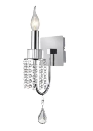 Image of Emily Wall Lamp Switched 1 Candle Light Polished Chrome, Crystal