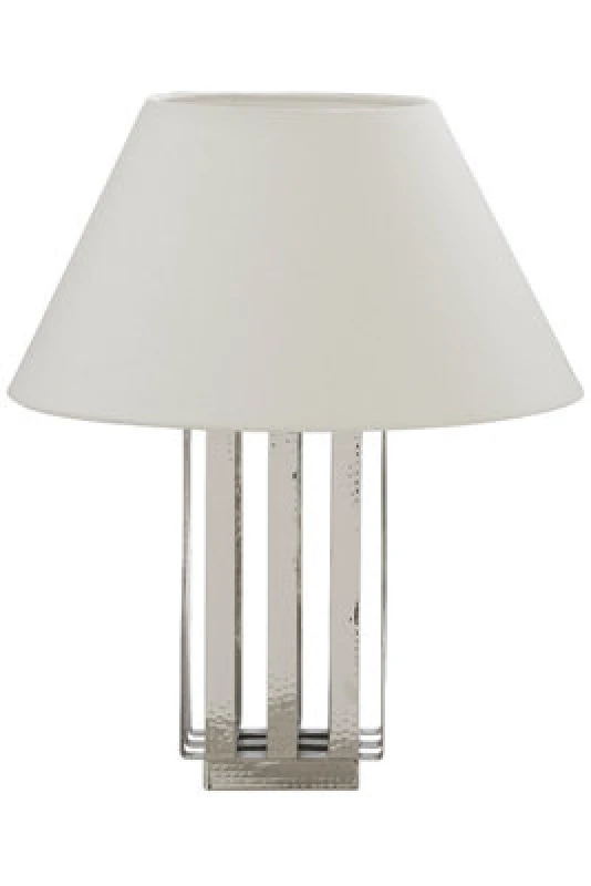 Image of Orsina Brendan Textured Stainless Steel Table Lamp, White Fabric Empire Shade, Hammered Silver Finish Lighting