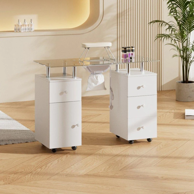 Image of SHEONLY Mobile Manicure Table with Wheels & Dust Collector White unisex One size