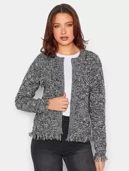 Image of Long Tall Sally Tweed Mono Fringe Cardigan, Black, Size 14-16, Women