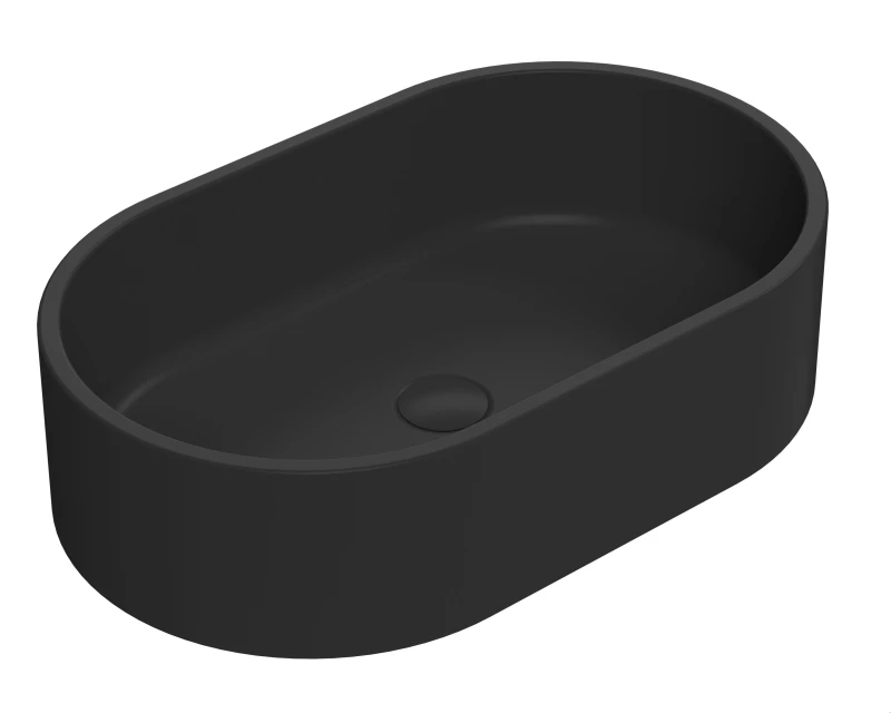 Image of Balterley Oval Ceramic Countertop Vessel Without Overflow Matt Black 565mm Black