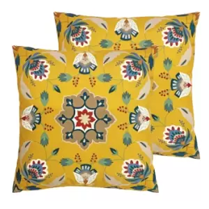 Image of Folk Flora Outdoor Twin Pack Cushion Ochre
