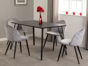 Image of Seconique Marlow Black Marble Effect Dining Table and 4 Grey Velvet Chairs