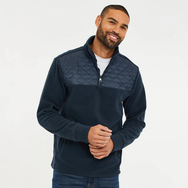 Image of Threadbare 'Pedro' Quarter Zip Quilted Fleece Jumper Navy