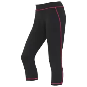 image of AWDis Just Cool Womens/Ladies Girlie Capri Sports Trousers (XS) (Jet Black/Hot Pink)