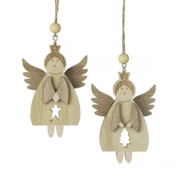 image of Hanging Wooden Angel Decoration (Set of 2) By Heaven Sends