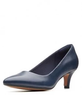 Image of Clarks Linvale Jerica Heeled Shoes - Navy Leather, Size 3, Women