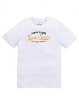 image of Jack & Jones Junior Boys Denim Goods Short Sleeve T-Shirt - White, Size 14 Years