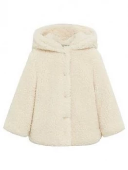 Image of Mango Girls Faux Fur Hooded Coat - Cream, Size 8 Years, Women