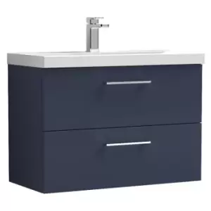 Image of Arno Matt Electric Blue 800mm Wall Hung 2 Drawer Vanity Unit with 40mm Profile Basin - ARN1726A - Electric Blue - Nuie