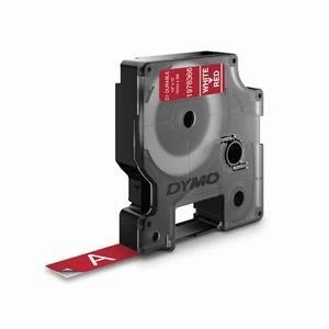 Image of Dymo 1978366 White on Red Label Tape 12mm x 3m