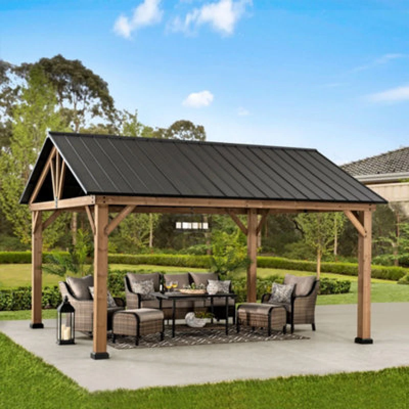 Image of Sunjoy Outdoor Cedar Wood Gazebo Rebra - 465Cm X 404Cm, Anthracite
