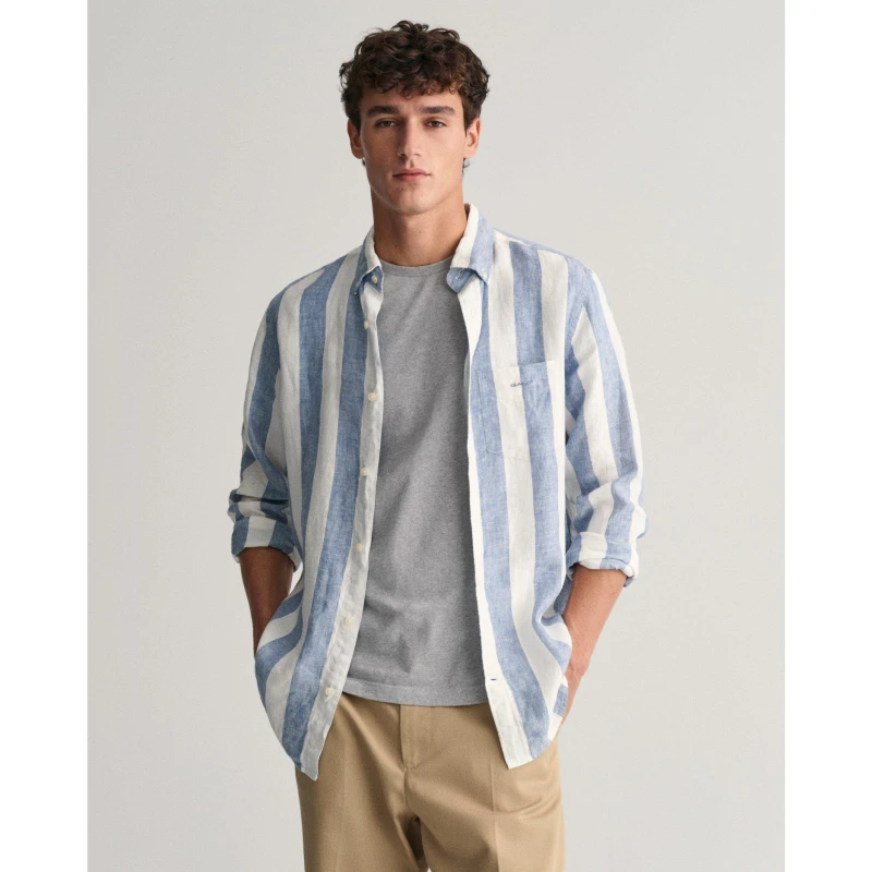 Image of Gant REG BOLD STRIPE LINEN SHIRT SALTY S - Blue Blue M