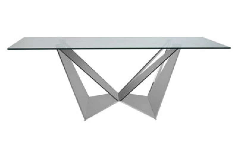 Image of Orsina Dining Table With Tempered Glass Top, Lounge Table With Chrome Base, Garden Table For Patio, Kitchen Table