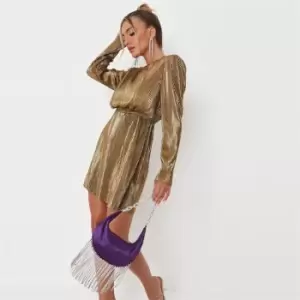 Missguided Shoulder Plisse Mini Dress - Gold