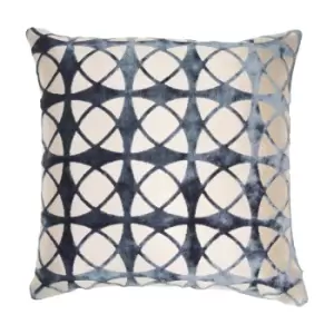 image of Malini Cut Velvet Spiral Cushion in Blue - 43 x 43cm