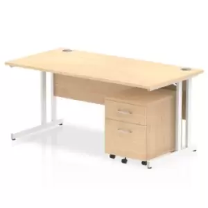 image of Impulse 1600 x 800mm Straight Desk Maple Top White Cantilever Leg with 2 Drawer Mobile Pedestal