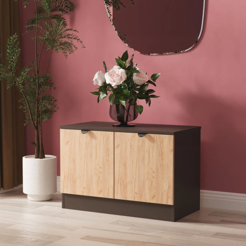 Image of Ready Assembled 2 U Norway Compact 2 Door TV & Media Unit (Ready Assembled) in Dark Grey Dark Grey Unisex