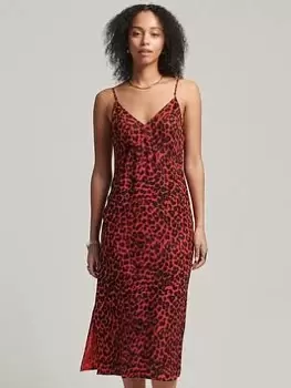 Image of Superdry Vintage Midi Slip Dress - Red, Size 10, Women