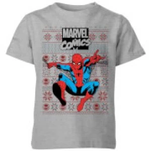 image of Marvel Avengers Classic Spider-Man Kids Christmas T-Shirt - Grey - 11-12 Years