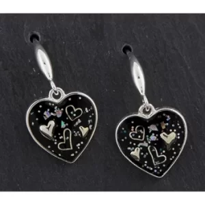 image of Midnight Sparkle Silver Plated Heart Hearts Earrings