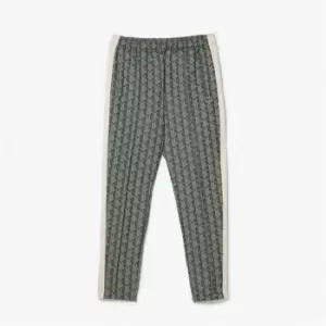 Image of Mens Lacoste Monogram Print Trackpants Size 3 - S Green / Beige