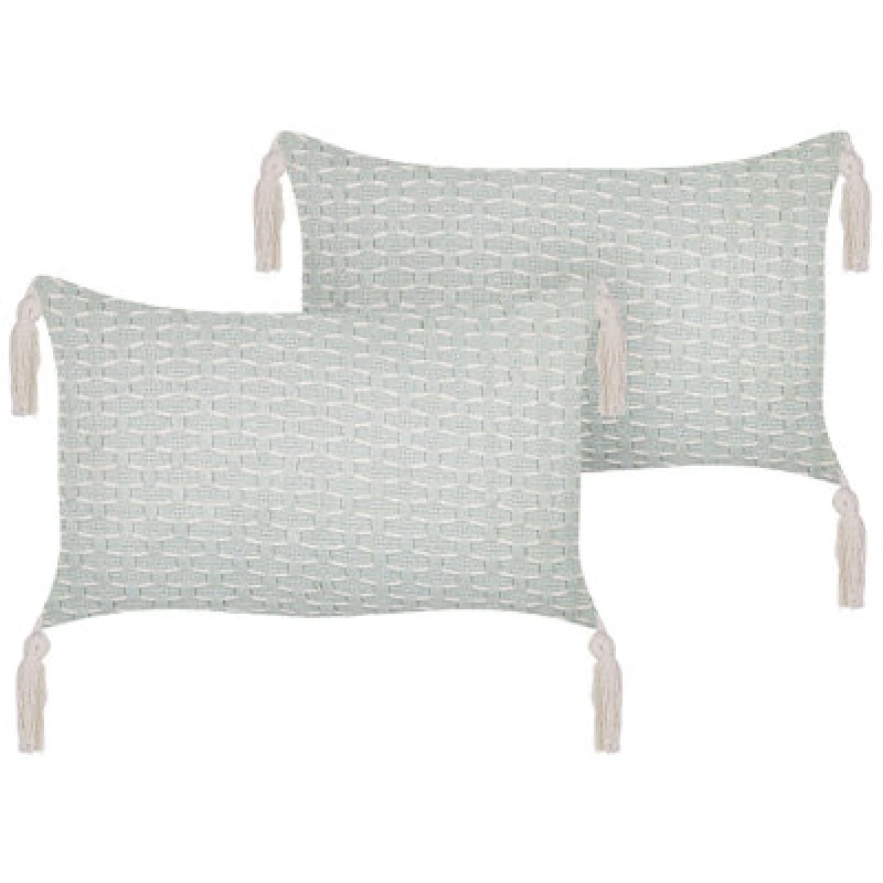 Image of Beliani Set Of 2 Decorative Cushions Hakone 45 X 25cm Mint Green Geometric Pattern