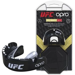 image of UFC Gold Braces Mouthguard by Opro Black/Silver Adult