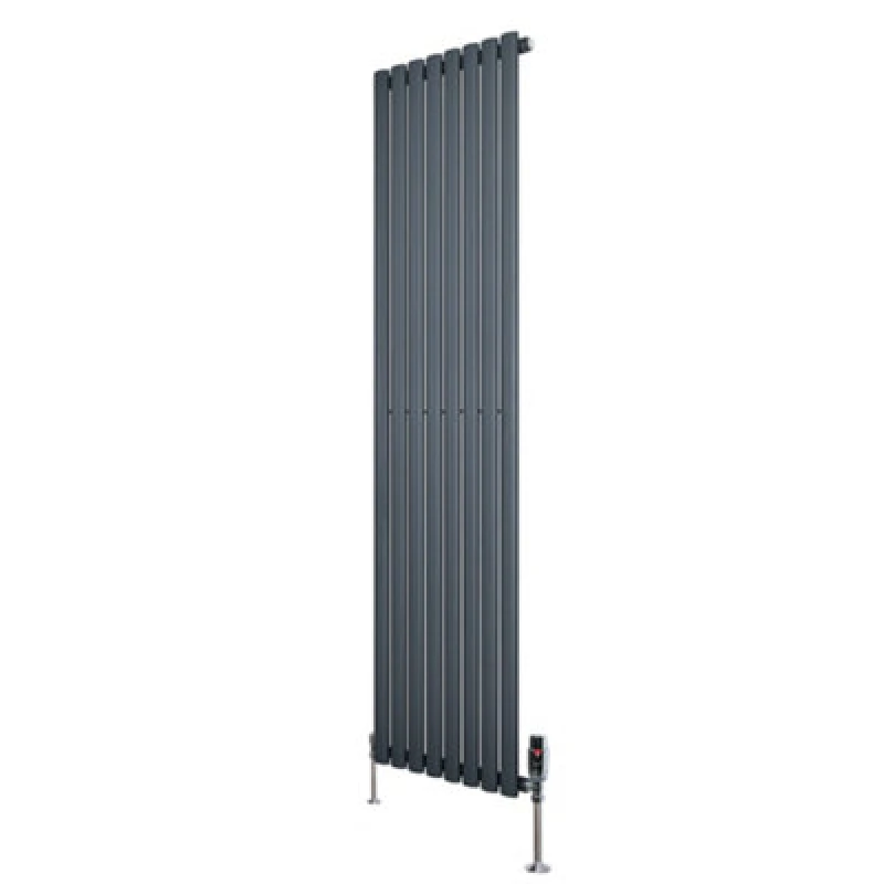 Image of Monstershop Oval Single Column Radiator & Valves - 1800mm x 480mm - Anthracite in Grey Grey Unisex