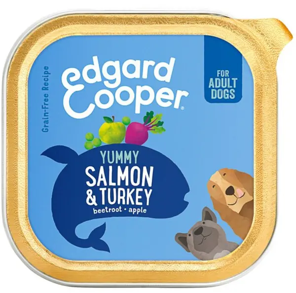 image of Edgard and Cooper Adult Grain Free with Salmon and Turkey Wet Dog Food 150g