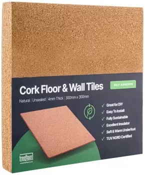 Image of Treefloor Natural and Sustainable Self Adhesive 9Pcs Cork Tiles