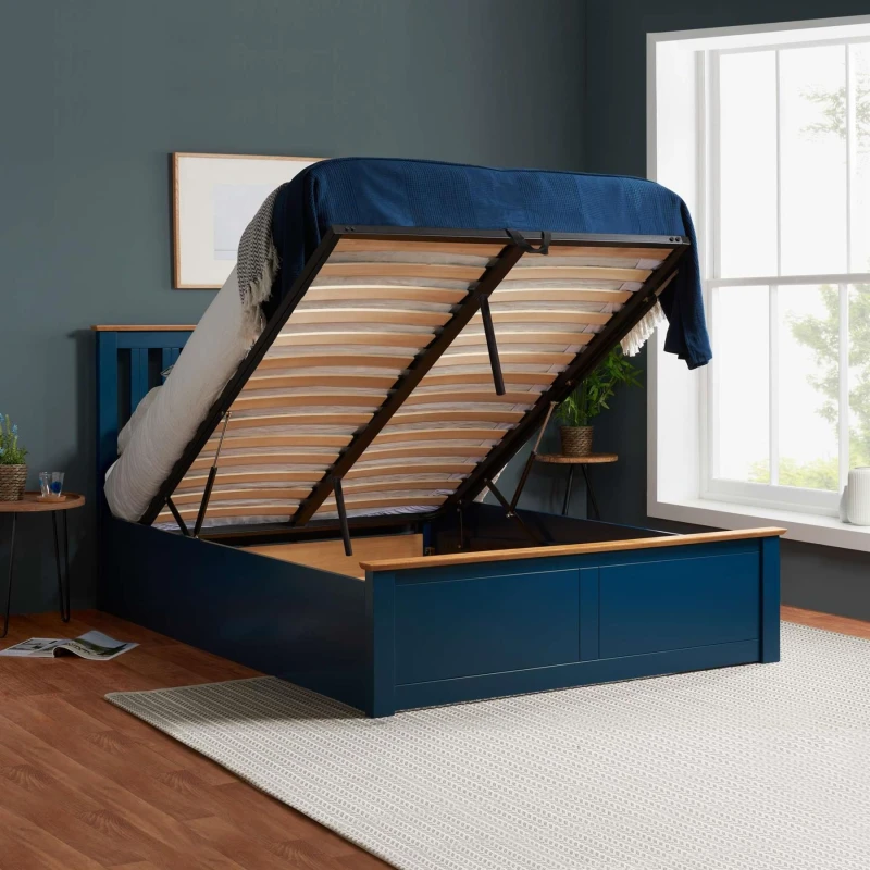 Image of Birlea Birlea Navy Wood Double Ottoman Bed and Mattress Bundle Phoenix Nebula 135cm 4ft 6 Navy Double Unisex 5056206654771