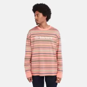 image of Timberland Long-sleeve Striped Tee For Men In Pink Pink, Size L