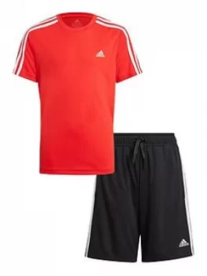 image of adidas Junior Boys 3s Tshirt Set, Red/Black, Size 13-14 Years