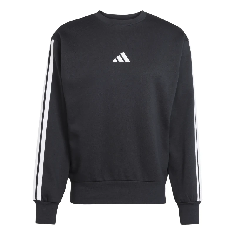 Image of Adidas SPORTSWEAR Essential 3-Striped Fleece Sweatshirt with Rounded Neck Black Men S;M;L;XL;XS