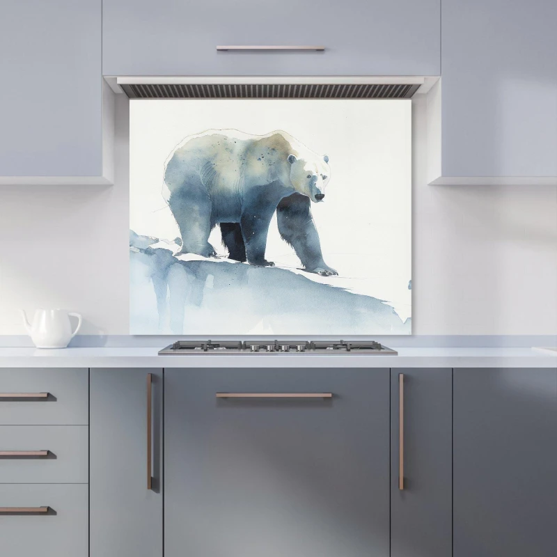 Image of Warren Reed - Designer Polar Bear Watercolour Kitchen Splashback in Brown Size: 600mm x 750mm Brown Unisex 600mm x 750mm